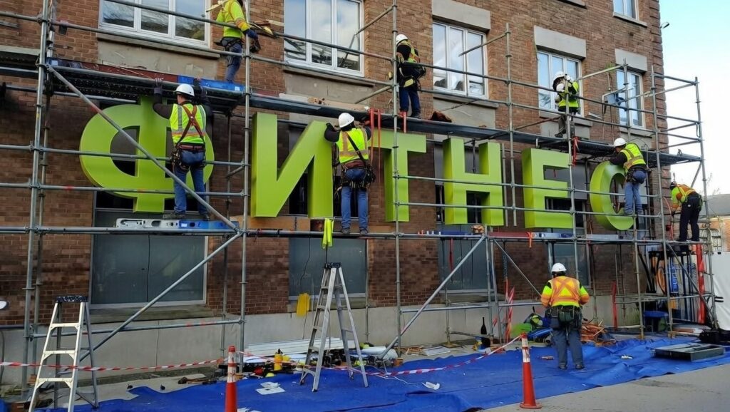 Монтаж наружной вывески на фасаде